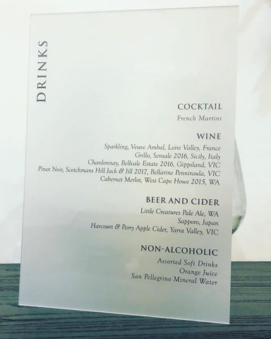 Drink Menu - Frosted Acrylic