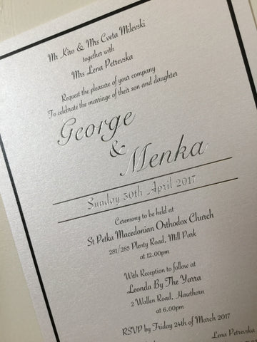 Silver foil print wedding invitation 