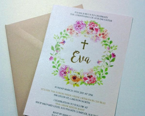 Eva Flora Christening Invitation