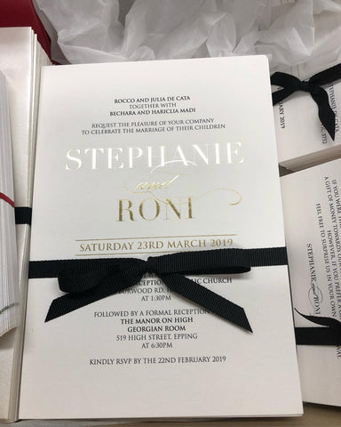 1A.  Stephanie & Ronie Foil Print Invitation