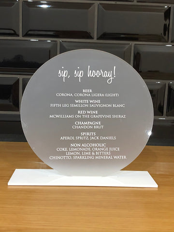 Sip Sip Hooray - Acrylic Menu