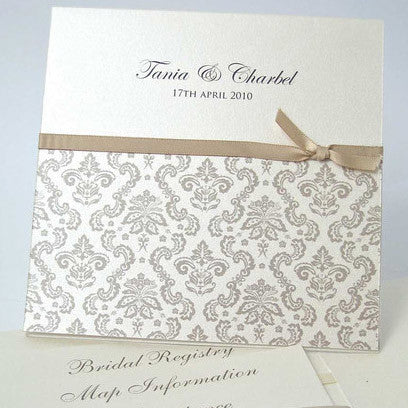 Damask Mink Pocket - Wedding Invitation