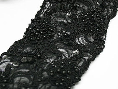 Black Beaded 75mm Width Lace Trim