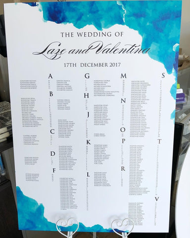 1S.  Seating Chart - Blue Watercolor