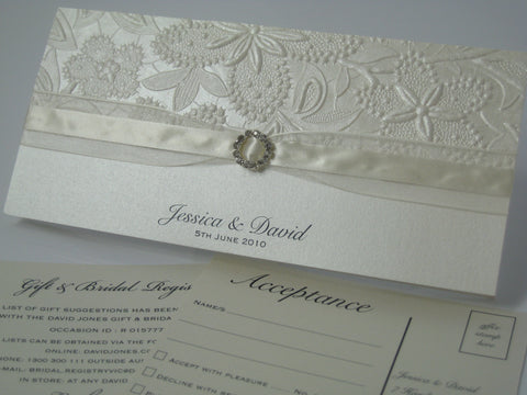 Ivory Embossed Bloom - Wedding Invitation