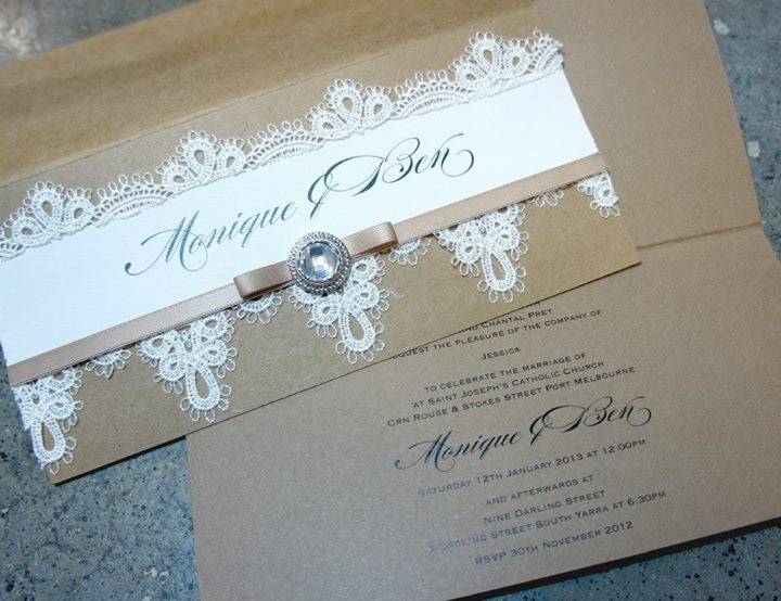 Vintage Lace Invitation - Lace Wedding Invitations Melbourne