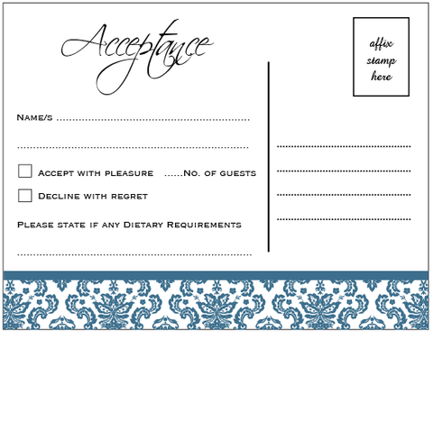 Blue Damask Square Fold - RSVP